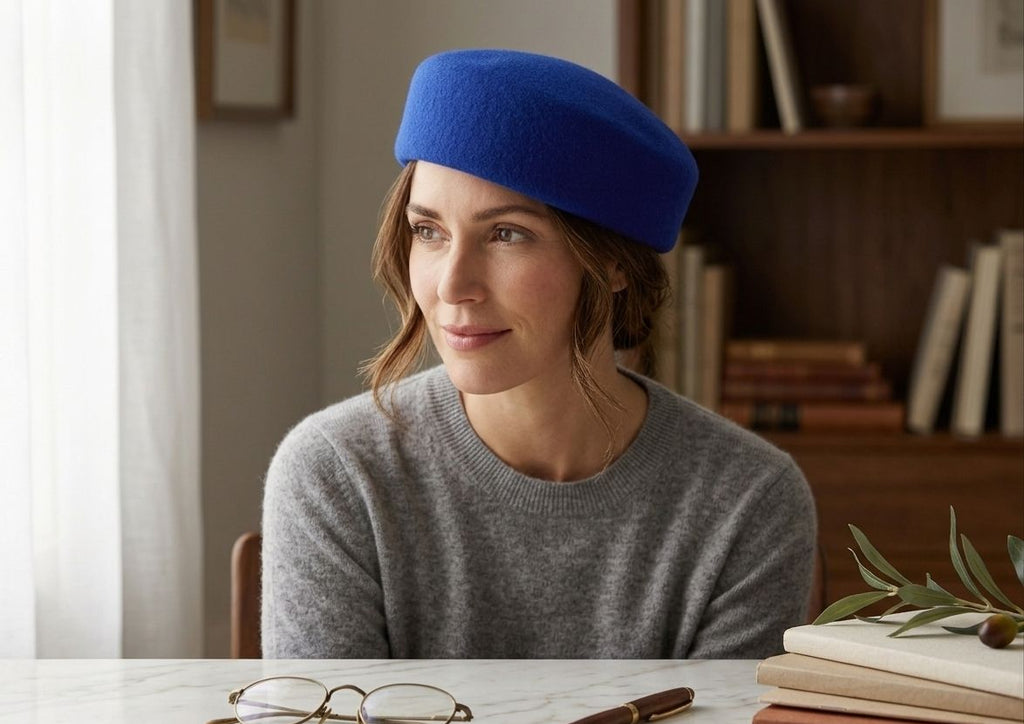 Béret femme laine bleu – Béret vintage élégant style peintre hiver