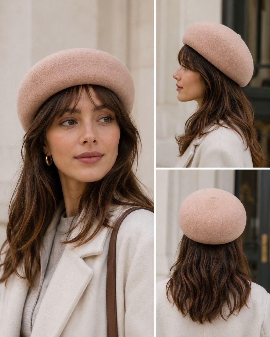 Béret femme  laine mocha dome top – Béret vintage élégant hiver