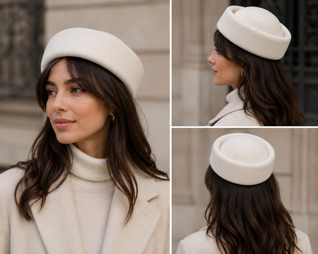 Béret femme laine blanc concave top – Béret vintage élégant hiver