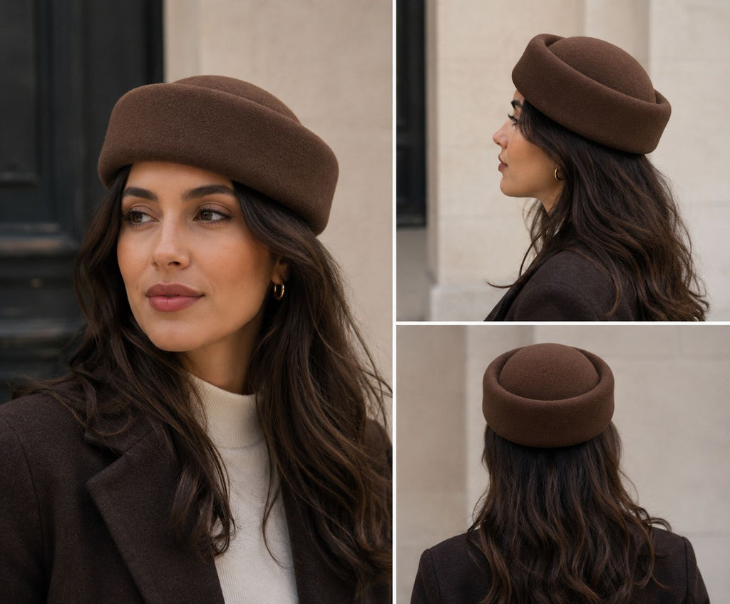 Béret femme laine coffee concave top – Béret vintage élégant hiver