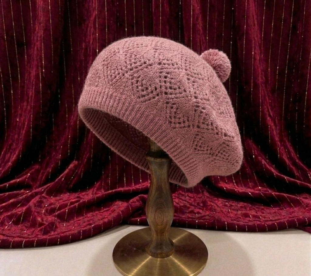 Béret Femme Rose en Acrylique – Bonnet Tricoté Léger Style Français