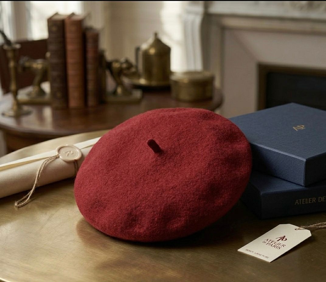 Béret laine hiver femme rouge