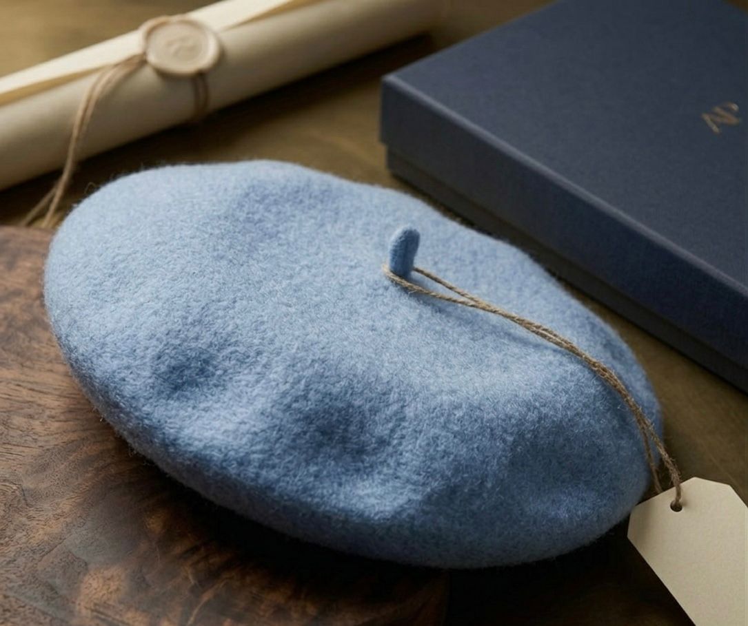 Béret laine hiver femme bleu ciel