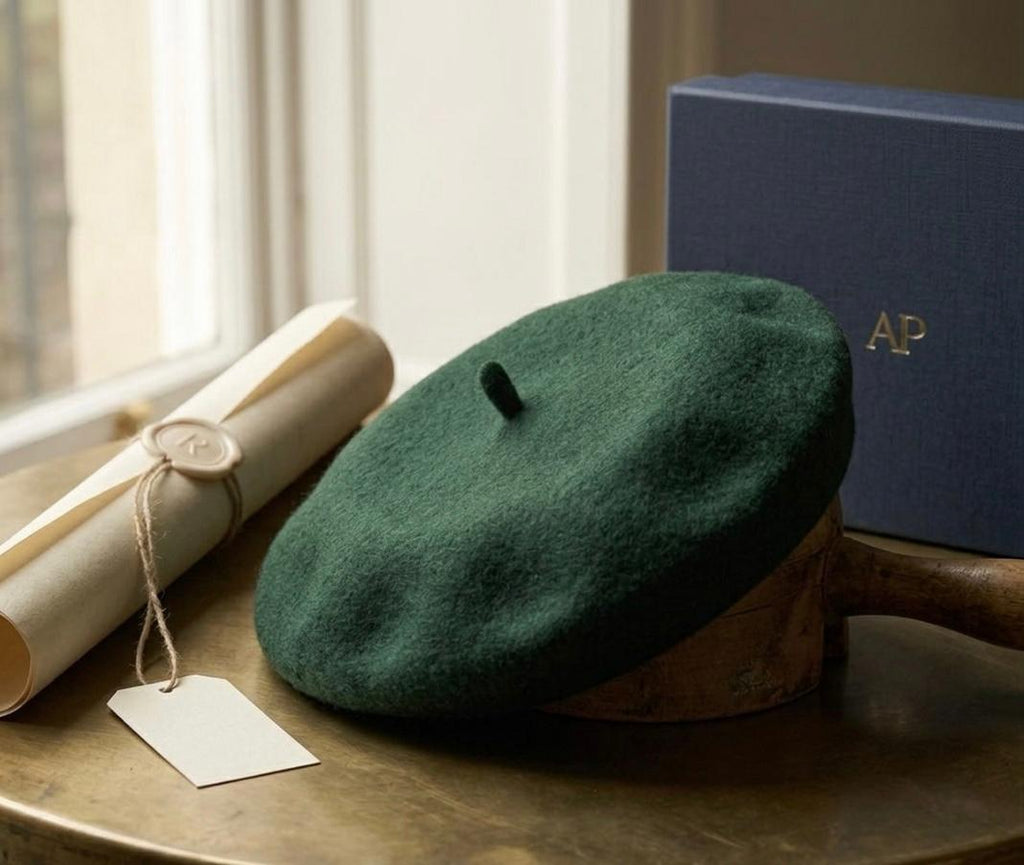 Béret laine hiver femme vert foncé