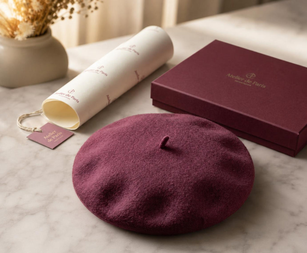 Béret laine hiver femme rouge rosé