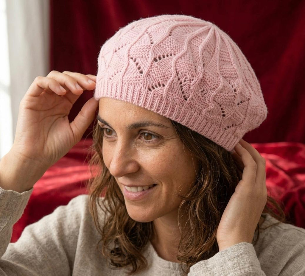 Béret femme tricoté en acrylique – Rose clair pastel – Féminin.