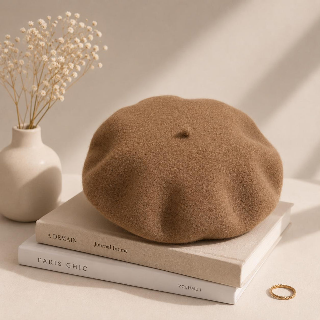 Béret Femme en Laine Kaki – Chapeau Français Chaud Automne Hiver