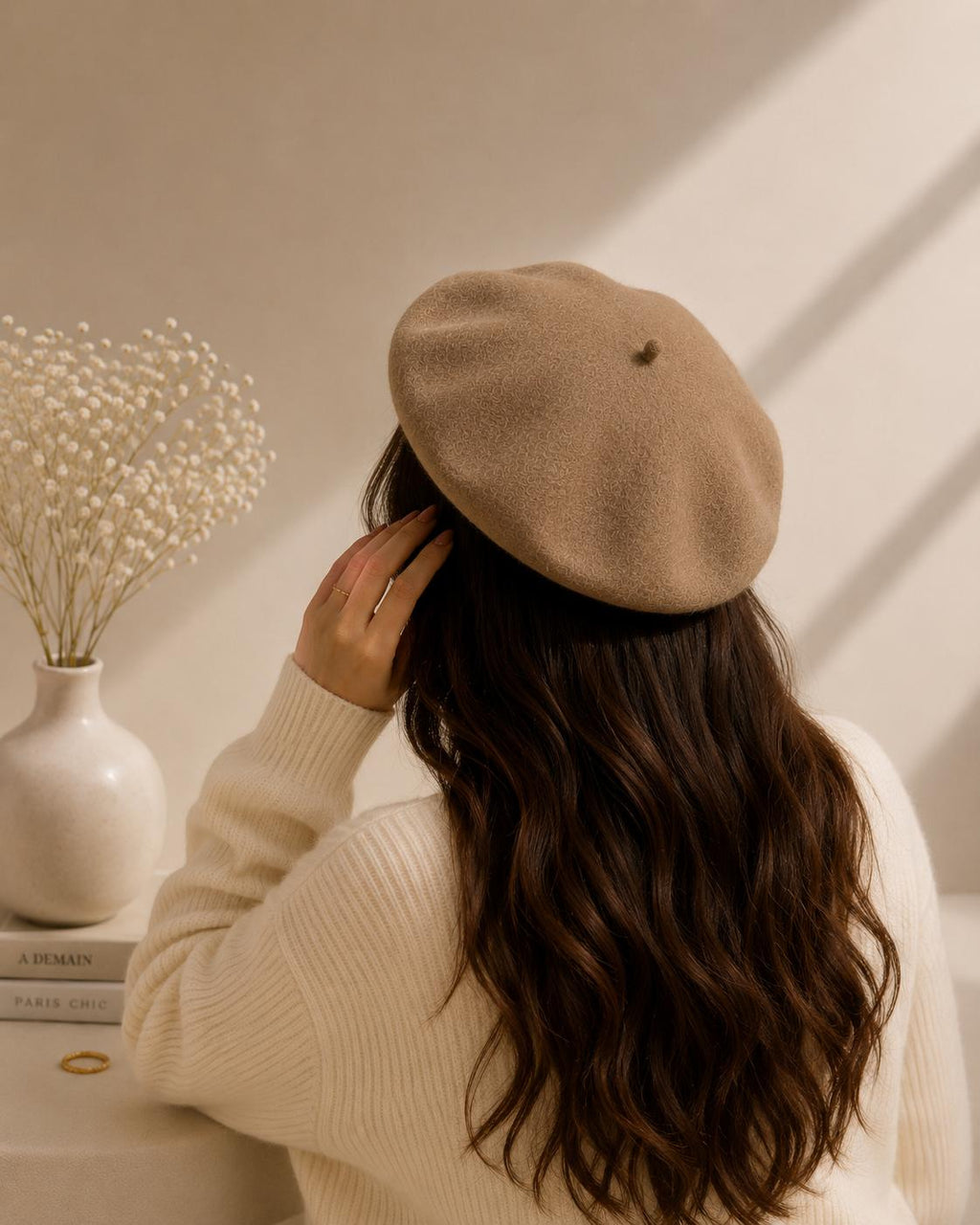 Béret Femme en Laine Kaki – Chapeau Français Chaud Automne Hiver