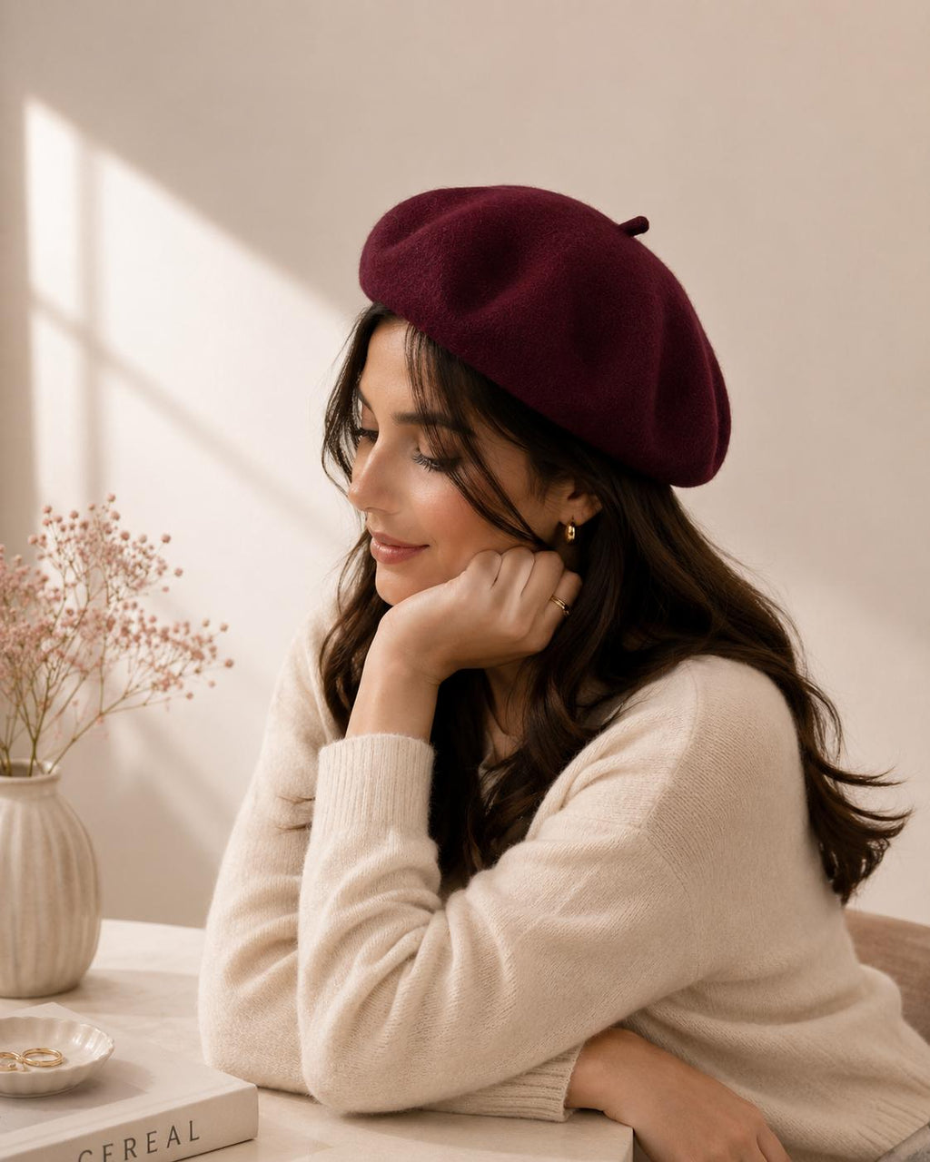 Béret Femme en Laine Bordeaux – Chapeau Français Chic Automne Hiver