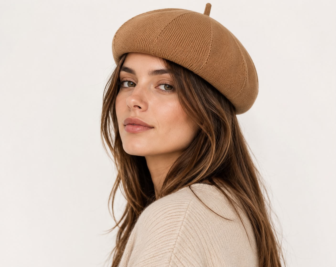 Casquette Béret Femme Brun | Coton Tricoté
