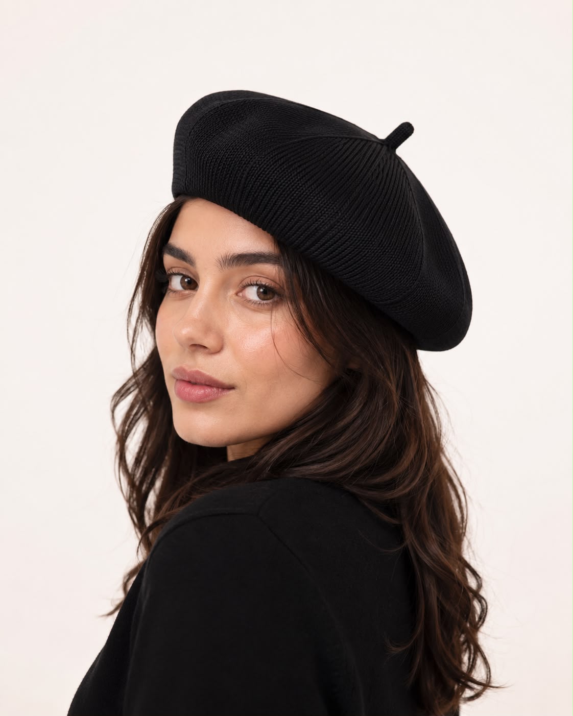 Casquette Béret Femme Noir | Coton Tricoté