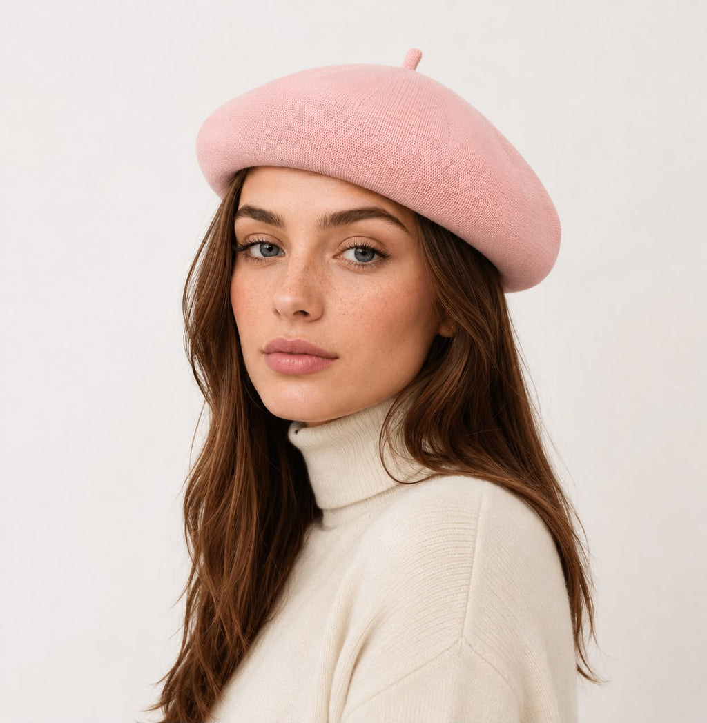 Casquette Béret Femme Rose | Coton Tricoté