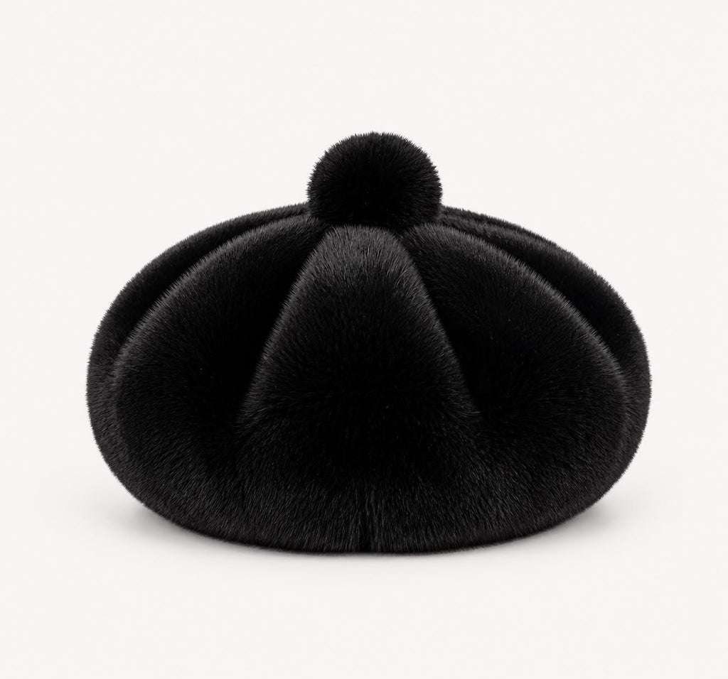 Béret Femme en Fourrure Noir | Élégance Hivernale