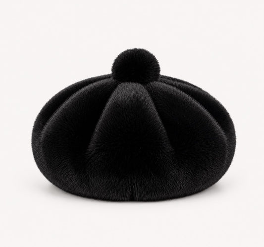 Béret Femme en Fourrure Noir | Élégance Hivernale