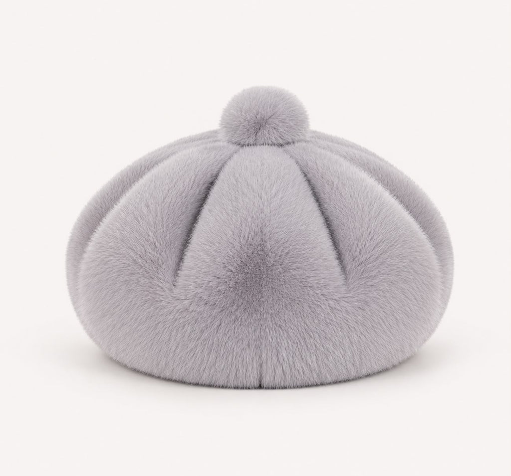 Béret Femme en Fourrure Gris Clair | Élégance Hivernale