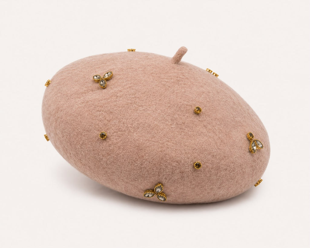 Béret femme laine beige abeille cristal – Béret élégant hiver chic