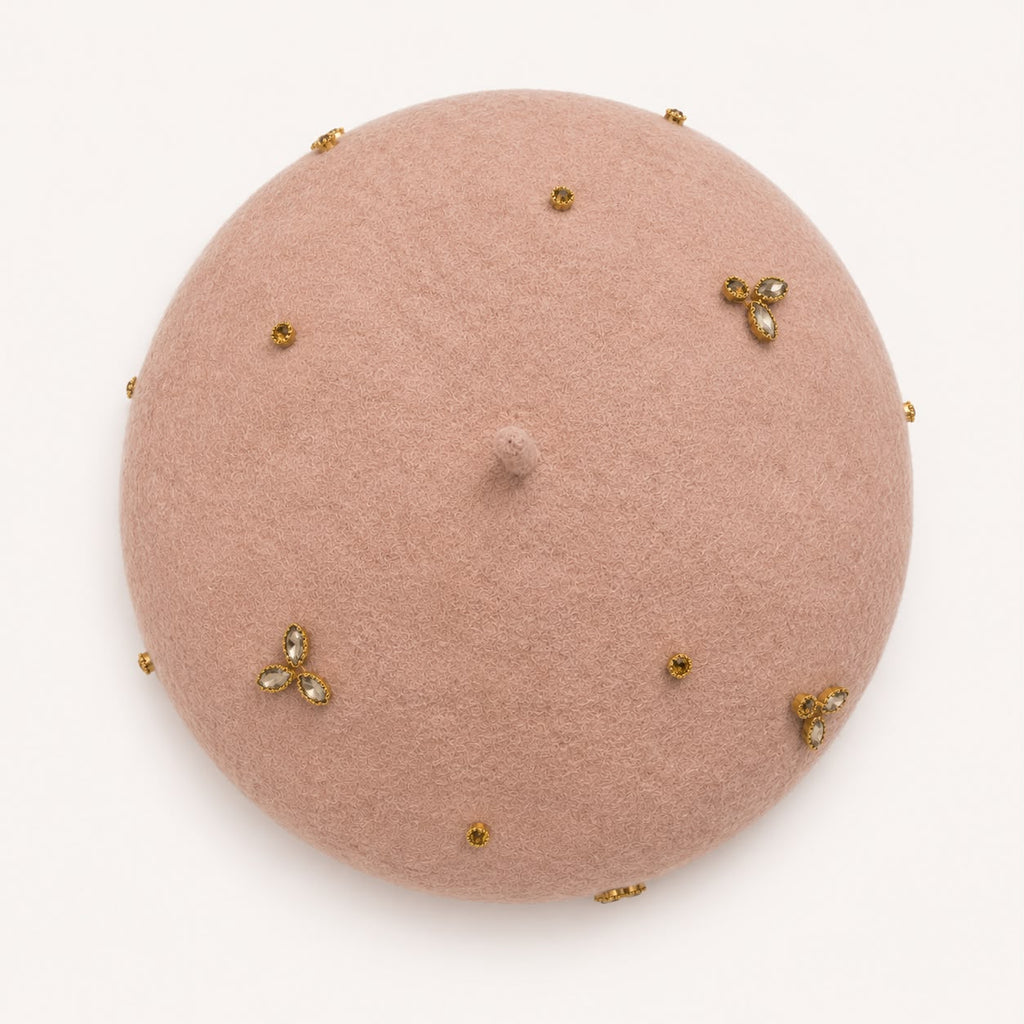 Béret femme laine beige abeille cristal – Béret élégant hiver chic