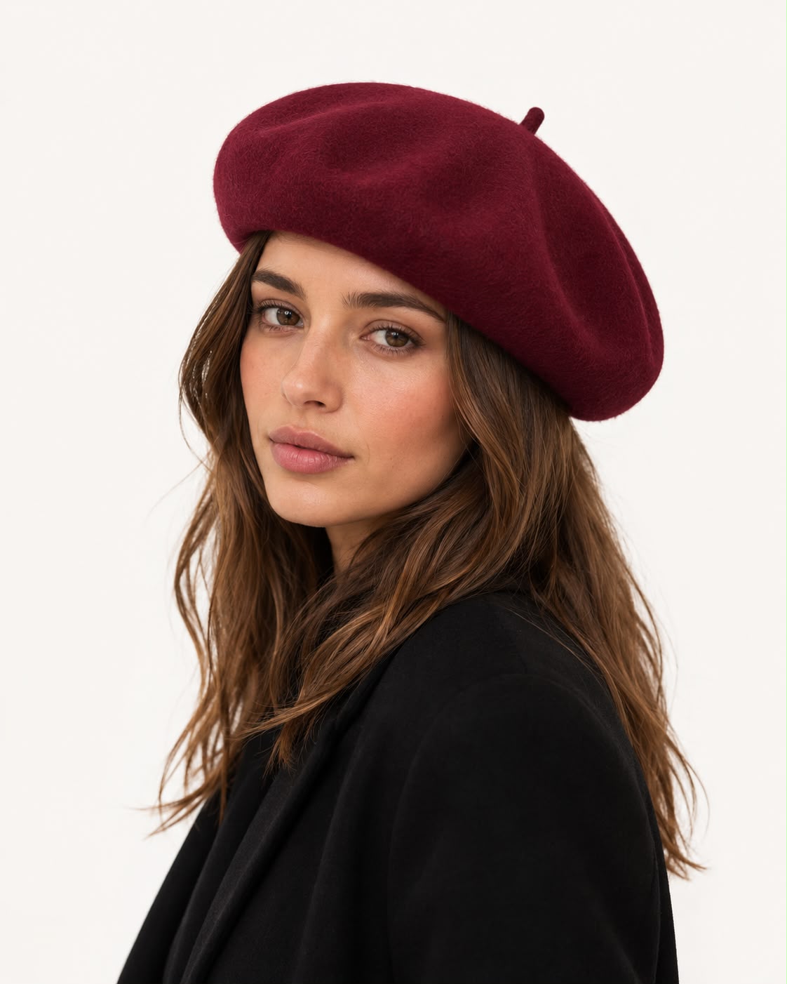 Béret Laine Femme Rouge Violacé