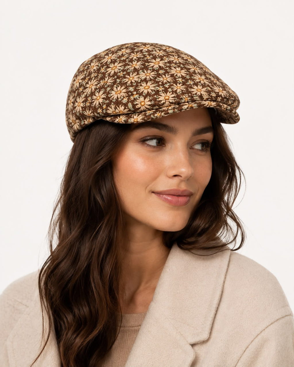 Casquette plate Montmartre – Marron café fleuri