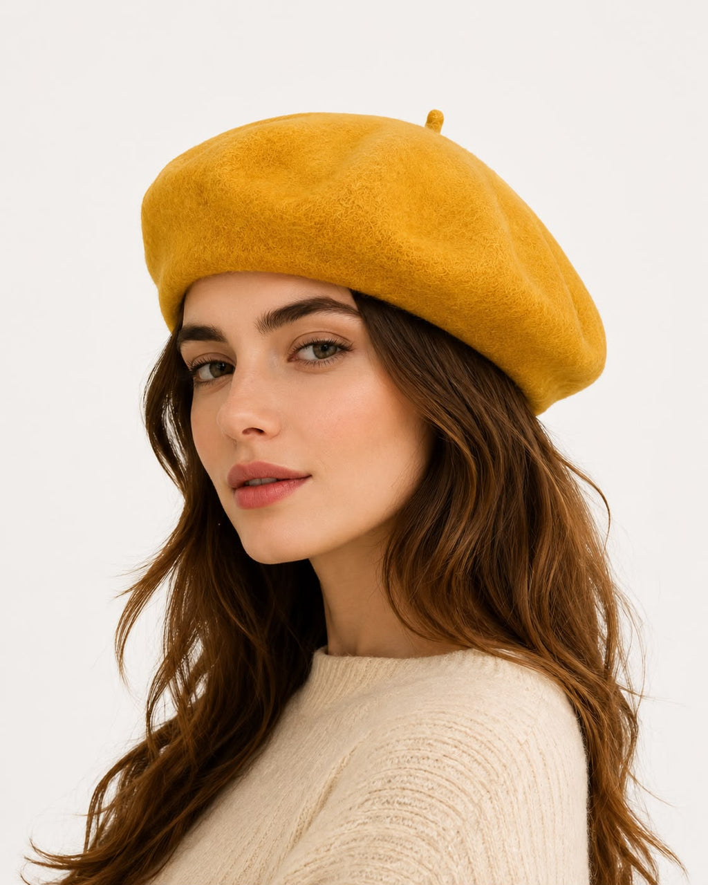 Béret Femme en Laine Jaune – Chapeau Français Chaud et Tendance
