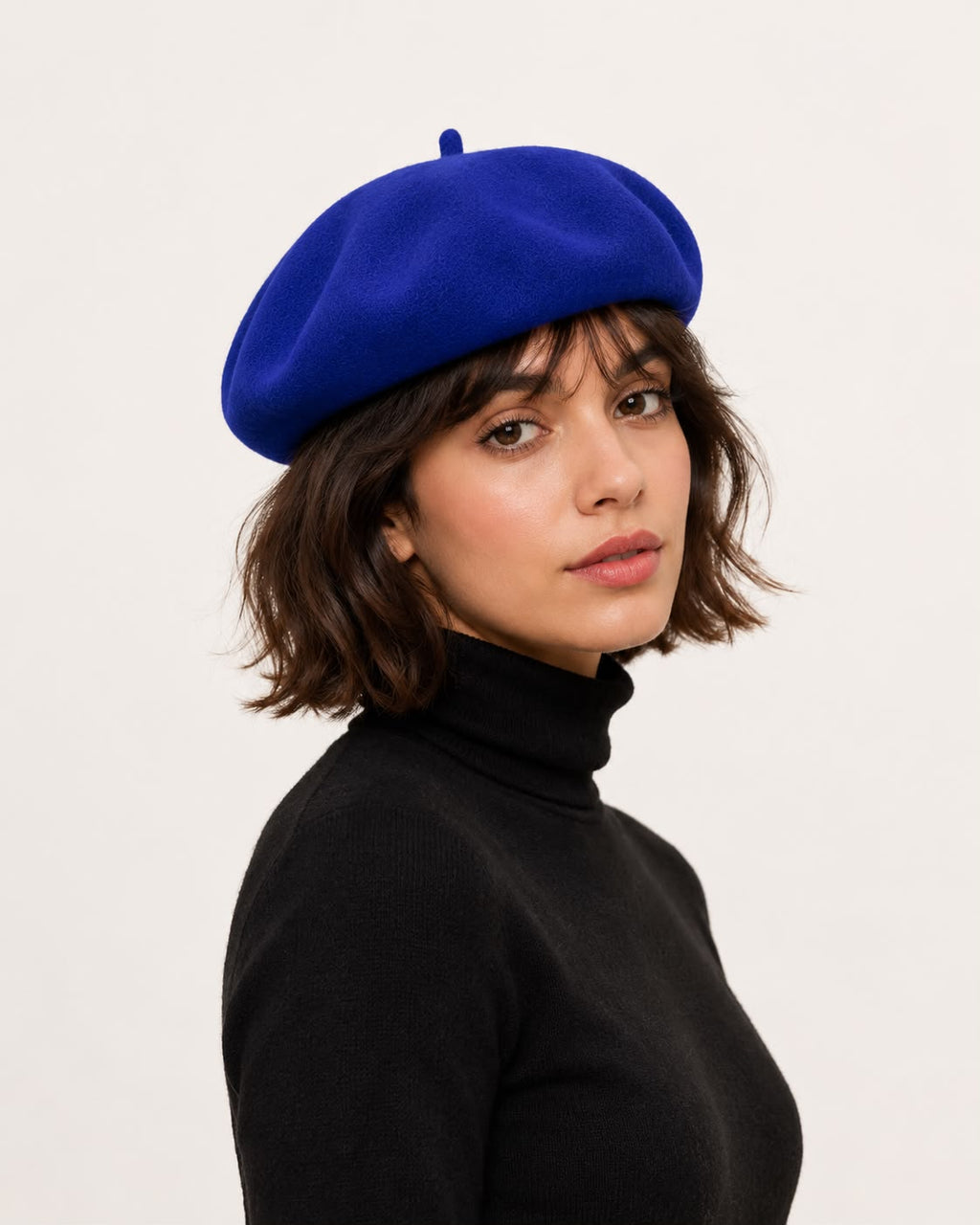 Béret laine hiver femme bleu
