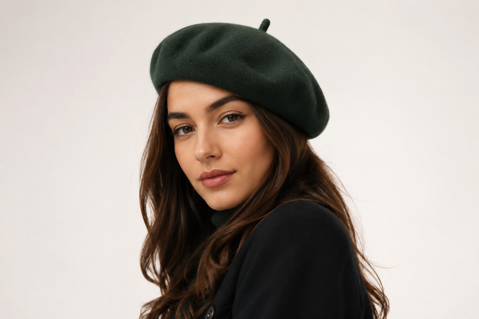 Béret laine hiver femme vert foncé