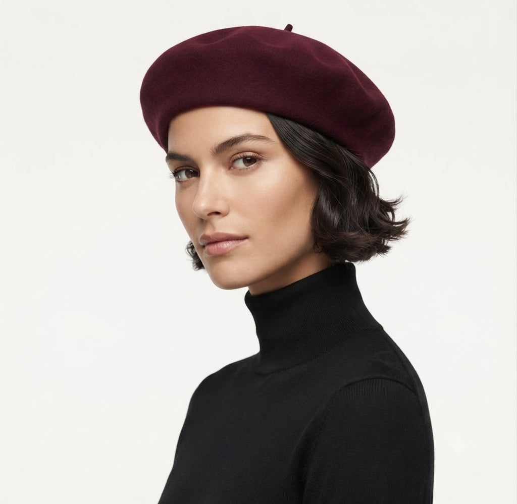 Béret Femme en Laine Bordeaux – Chapeau Français Chic Automne Hiver