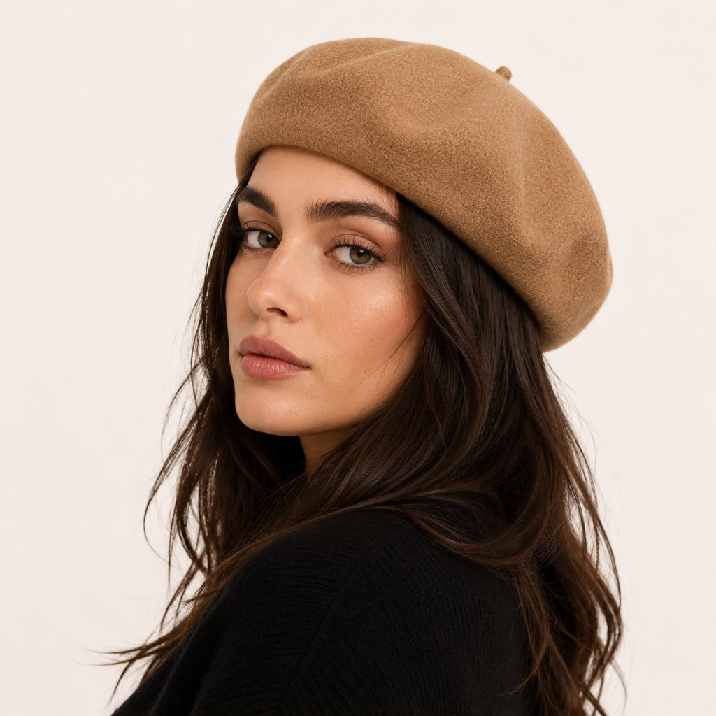 Béret Femme en Laine Kaki – Chapeau Français Chaud Automne Hiver
