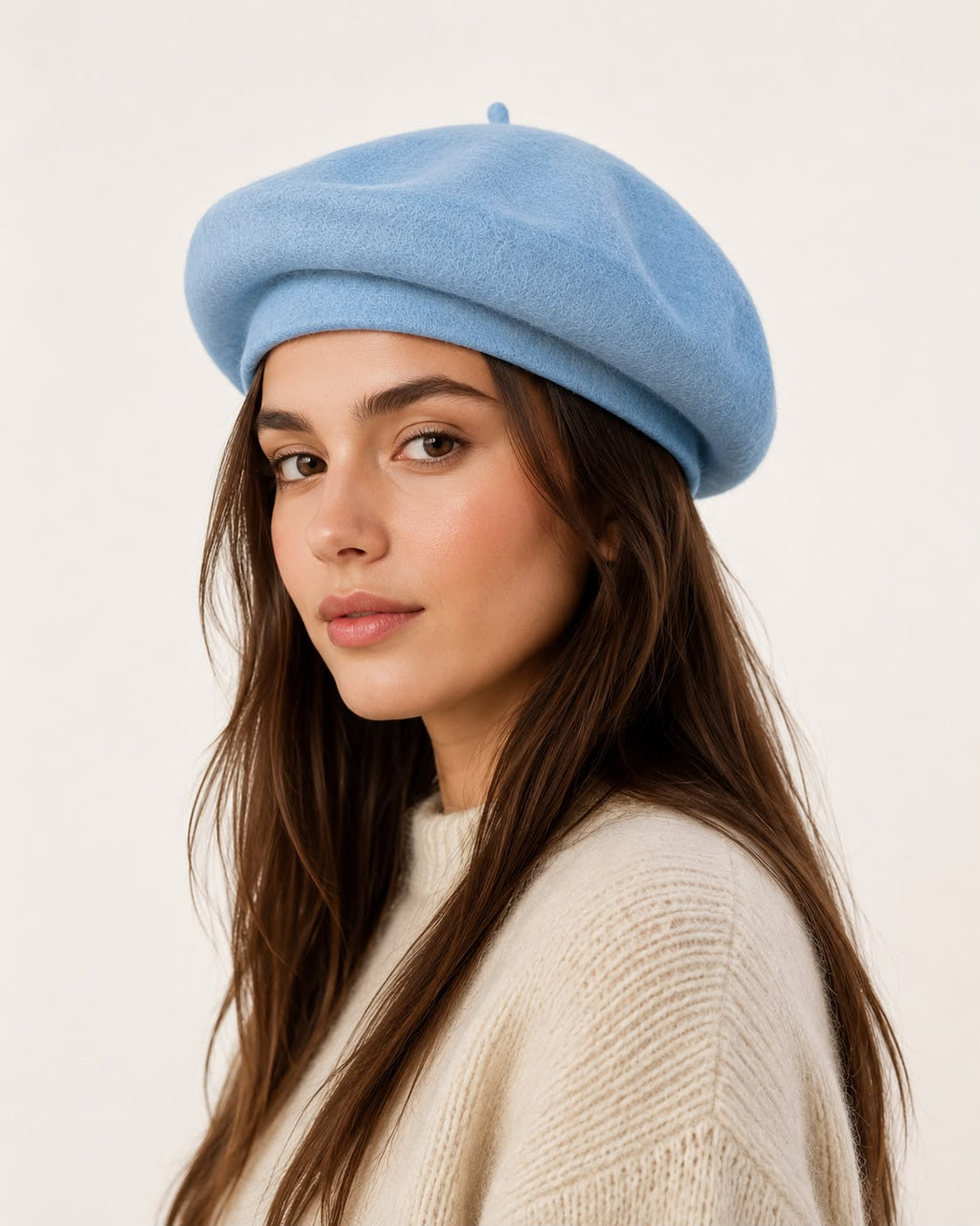 Béret laine hiver femme bleu ciel