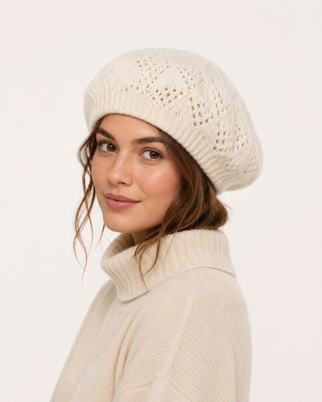 Béret Femme Beige en Acrylique – Bonnet Tricoté Léger Style Français