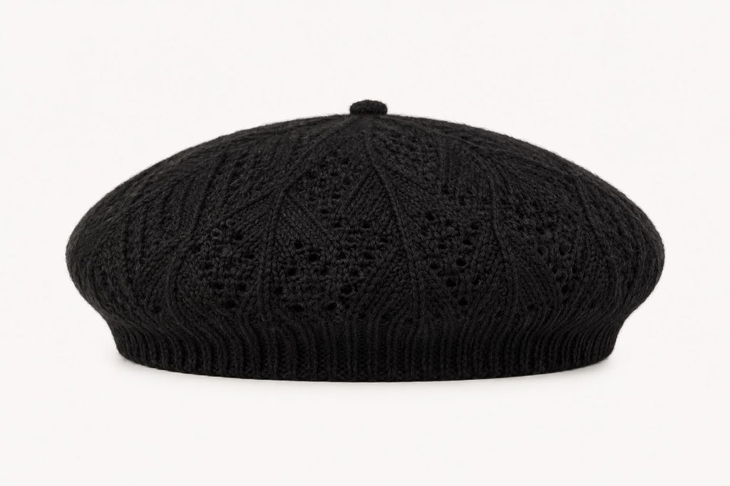 Béret Femme Noir en Acrylique – Bonnet Tricoté Léger Style Français