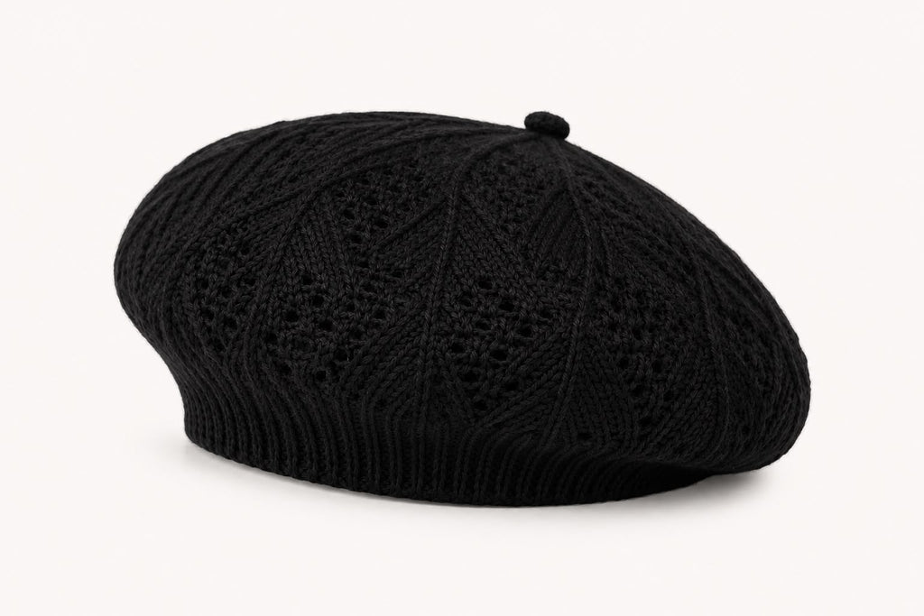 Béret Femme Noir en Acrylique – Bonnet Tricoté Léger Style Français