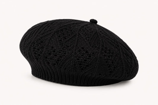 Béret Femme Noir en Acrylique – Bonnet Tricoté Léger Style Français