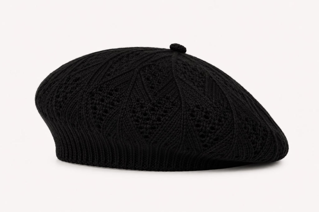 Béret Femme Noir en Acrylique – Bonnet Tricoté Léger Style Français