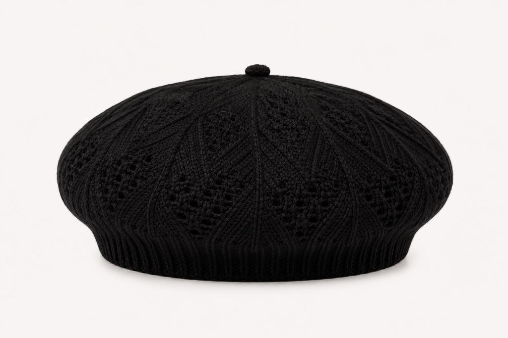 Béret Femme Noir en Acrylique – Bonnet Tricoté Léger Style Français
