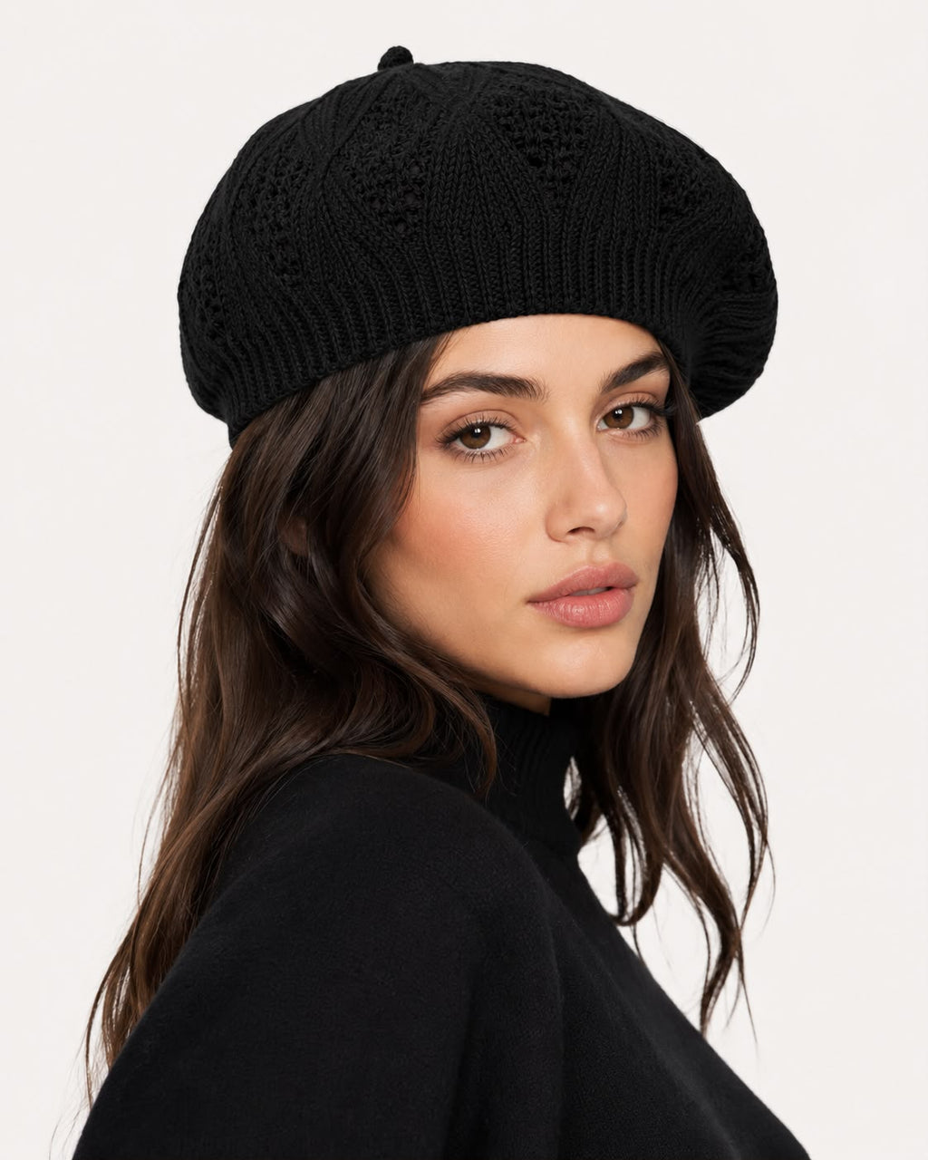 Béret Femme Noir en Acrylique – Bonnet Tricoté Léger Style Français