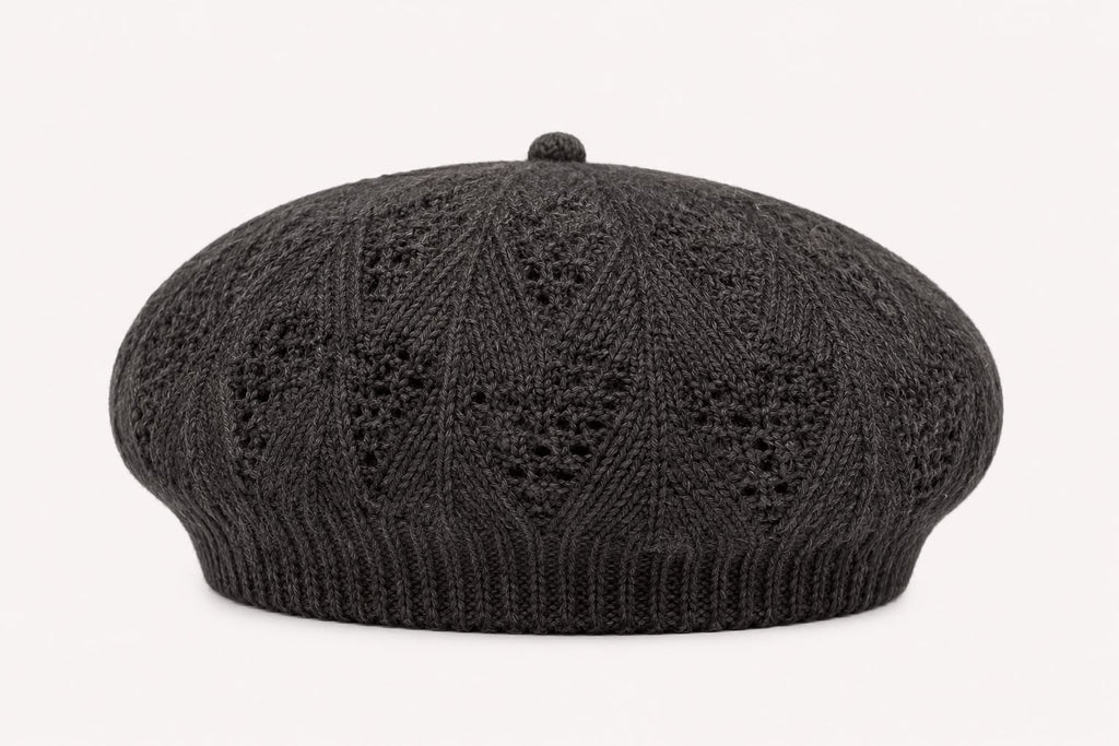 Béret Femme Gris Foncé en Acrylique – Bonnet Tricoté Léger Style Français