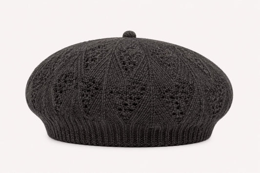 Béret Femme Gris Foncé en Acrylique – Bonnet Tricoté Léger Style Français