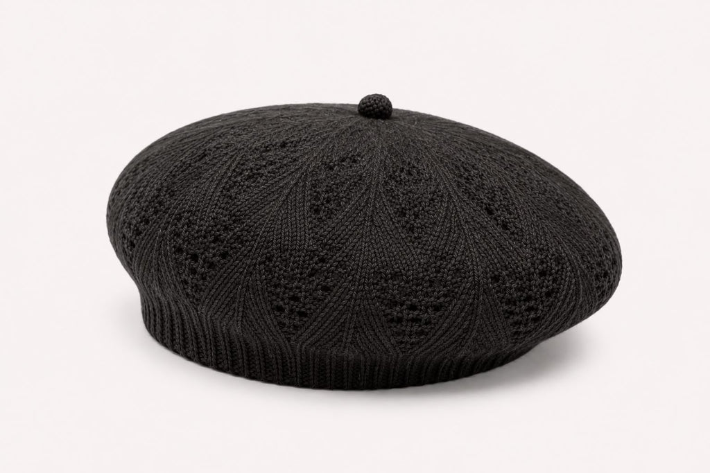 Béret Femme Gris Foncé en Acrylique – Bonnet Tricoté Léger Style Français
