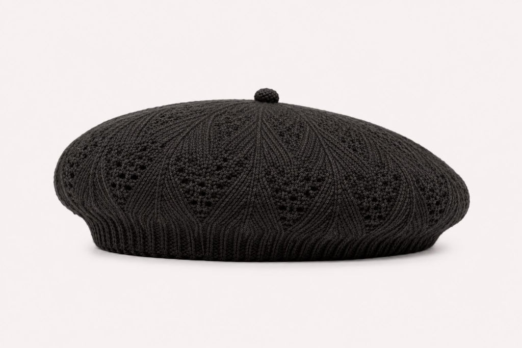 Béret Femme Gris Foncé en Acrylique – Bonnet Tricoté Léger Style Français
