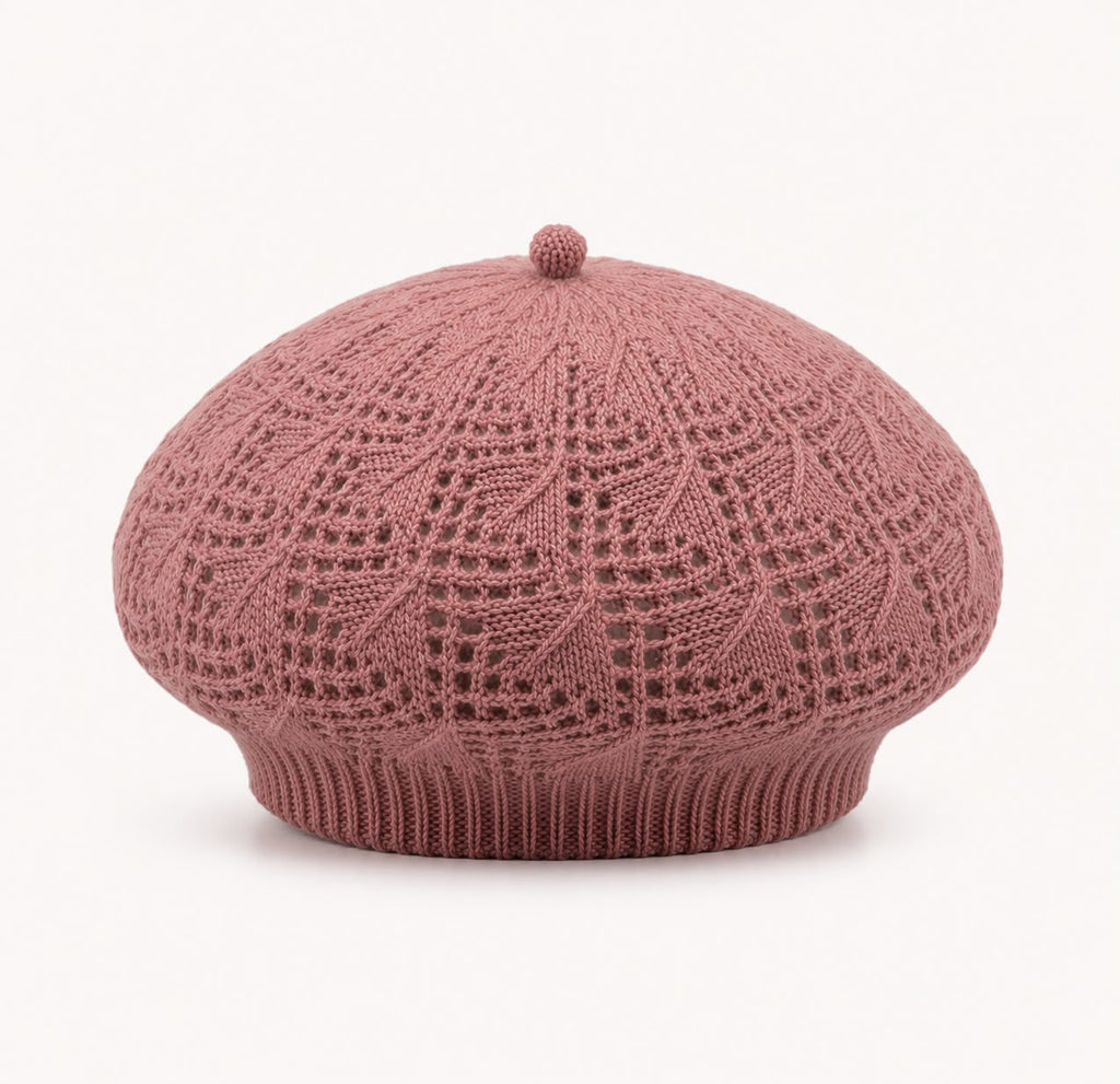 Béret Femme Rose en Acrylique – Bonnet Tricoté Léger Style Français
