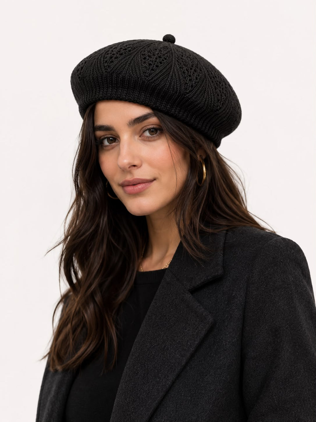 Béret Femme Gris Foncé en Acrylique – Bonnet Tricoté Léger Style Français