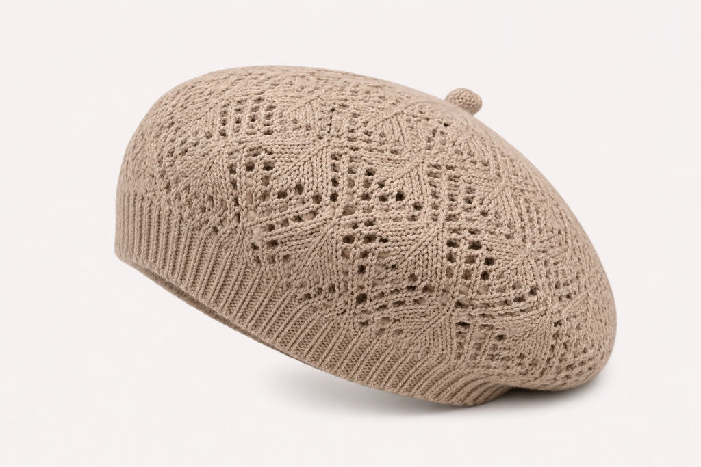 Béret Femme Marron en Acrylique – Bonnet Tricoté Léger Style Français