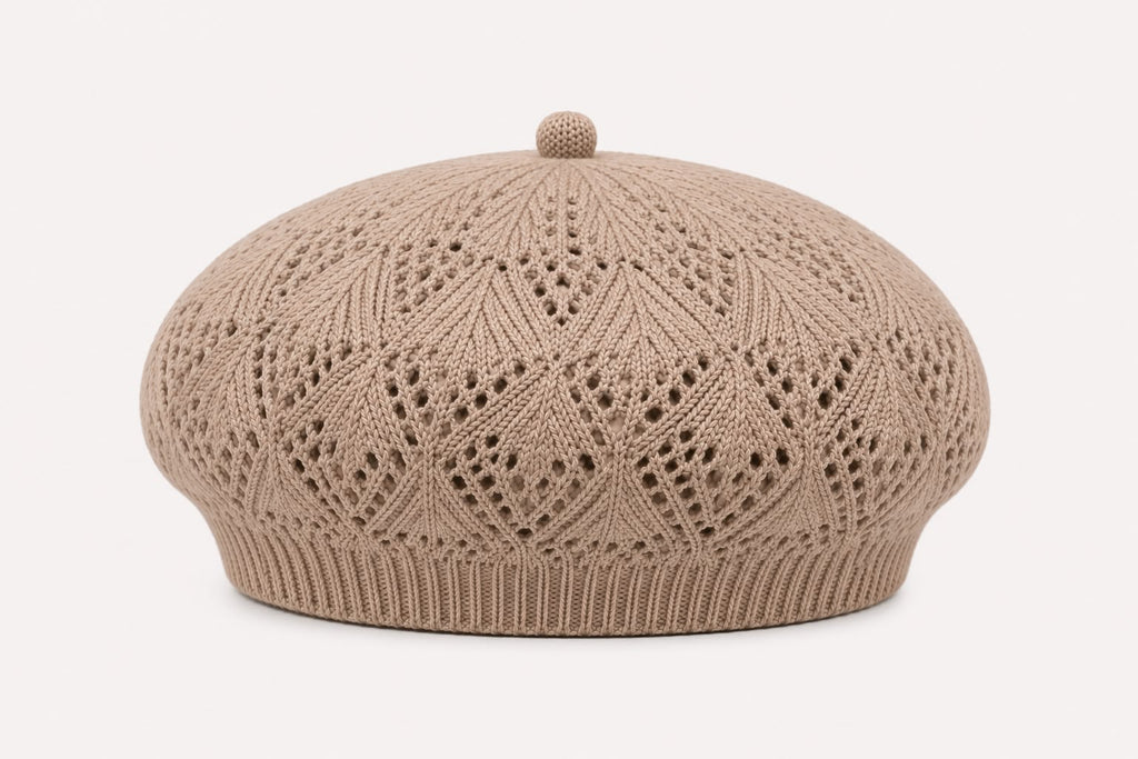 Béret Femme Marron en Acrylique – Bonnet Tricoté Léger Style Français