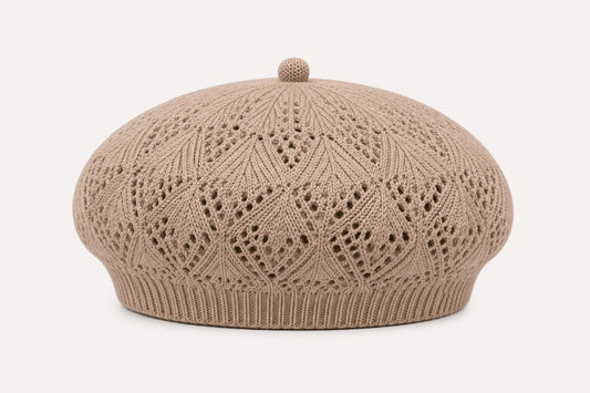 Béret Femme Marron en Acrylique – Bonnet Tricoté Léger Style Français