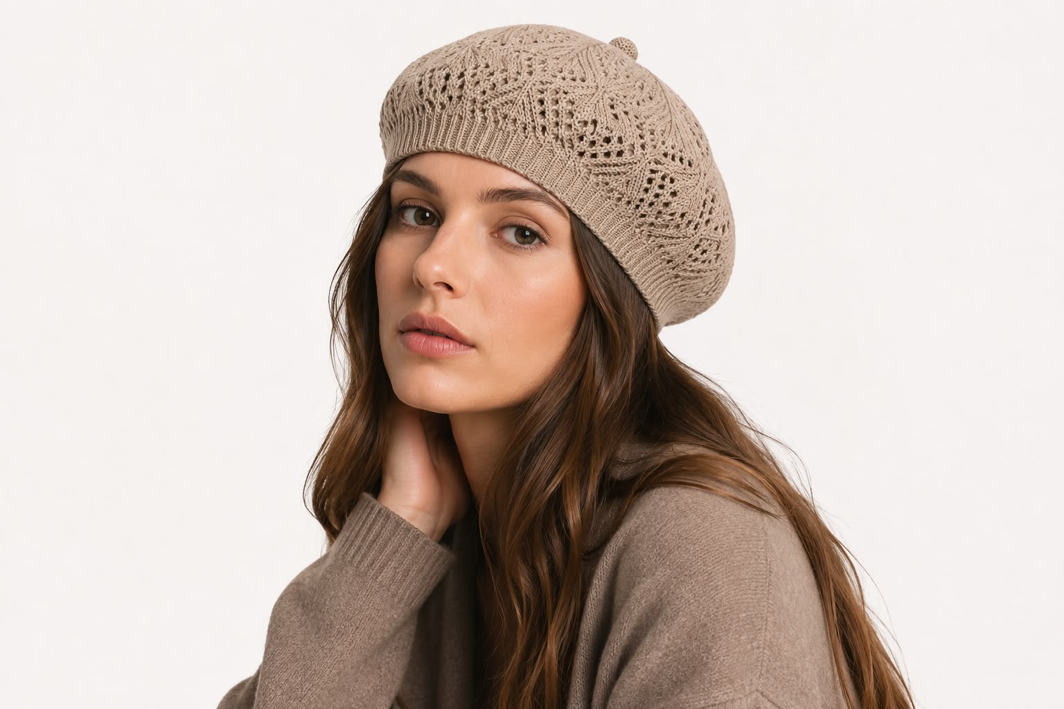 Béret Femme Marron en Acrylique – Bonnet Tricoté Léger Style Français
