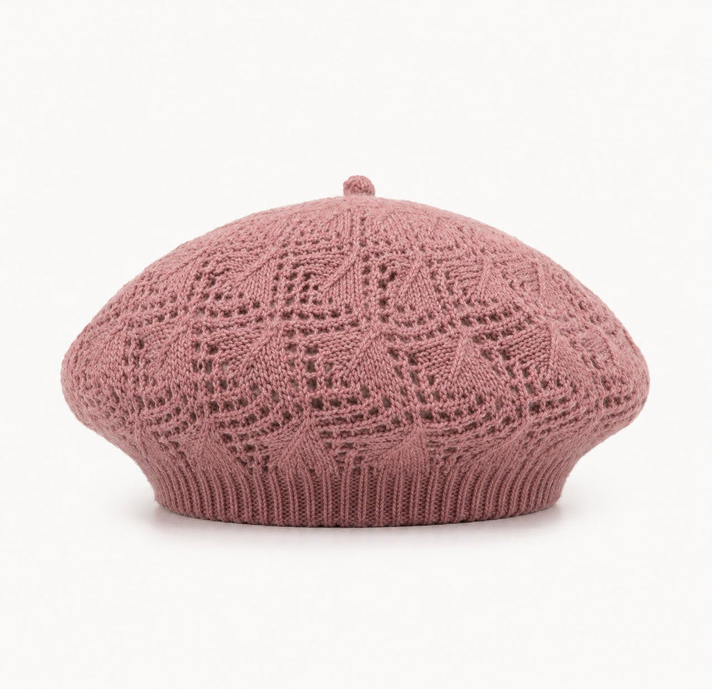 Béret Femme Rose en Acrylique – Bonnet Tricoté Léger Style Français