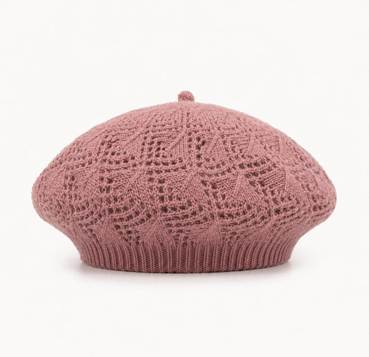 Béret Femme Rose en Acrylique – Bonnet Tricoté Léger Style Français