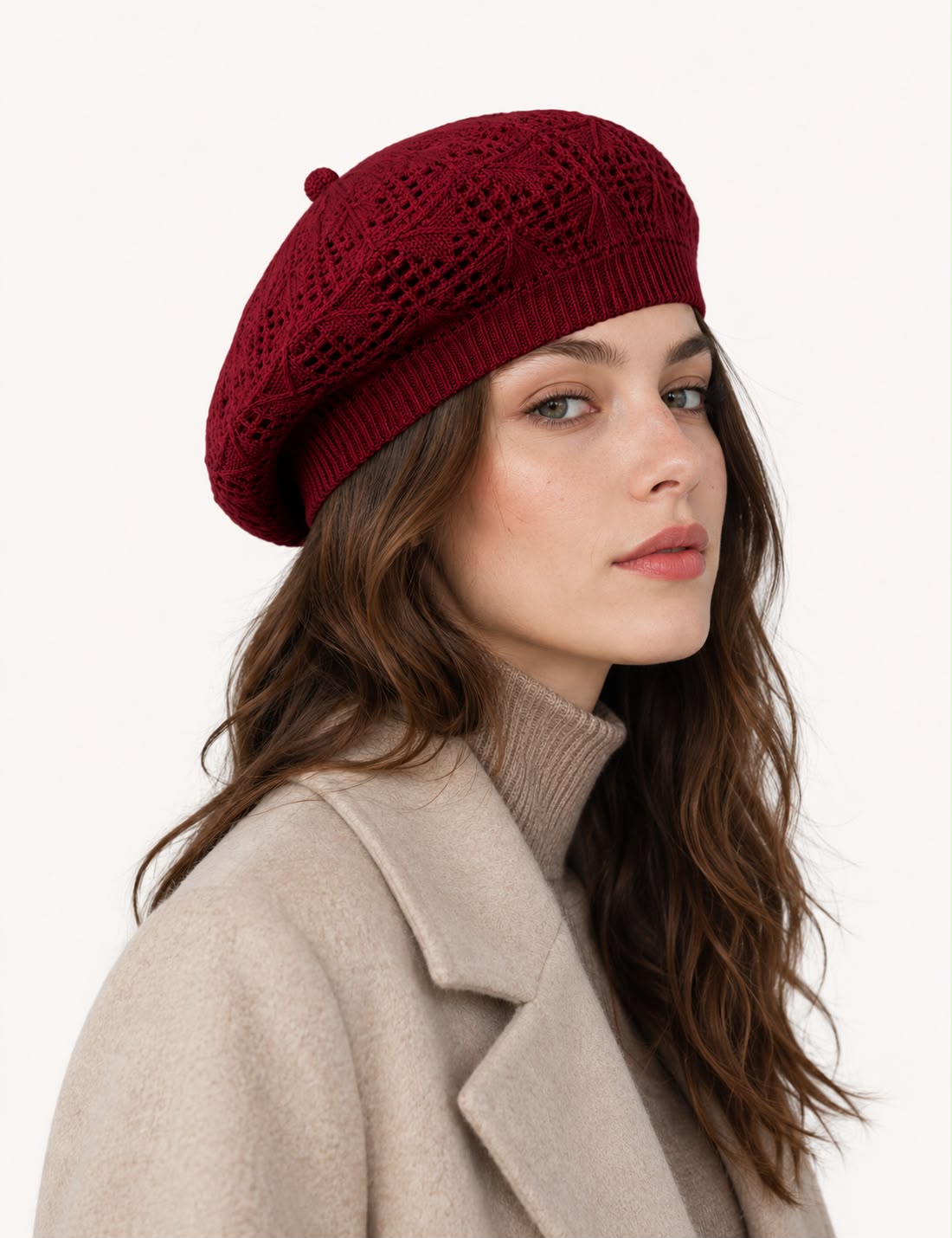 Béret Femme Rouge Foncé en Acrylique – Bonnet Tricoté Léger Style Français